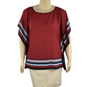 MICHAEL Michael Kors Border Stripe Poncho Blouse Red Black L/XL